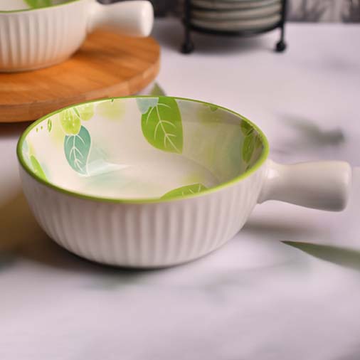 Dish with handle Green print