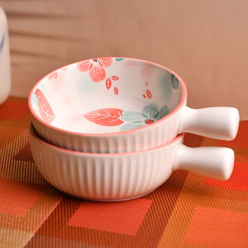 Dish with handle Pink print