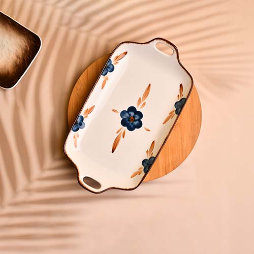 Platter with handle Blue flower print