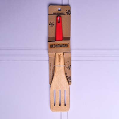 BECHOWARE Wooden slotted turner with Silicon handle 13362-red