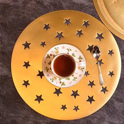 Designer Table mats PU Leather , Star pattern , Gold (Set of 6)