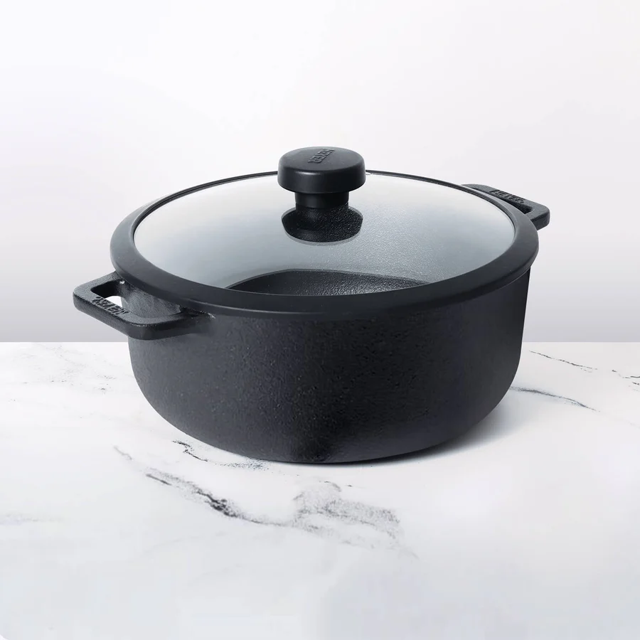 MEYER Pre-Seasoned Cast Iron Dutch Oven Sauteuse with Glass Lid 24cm