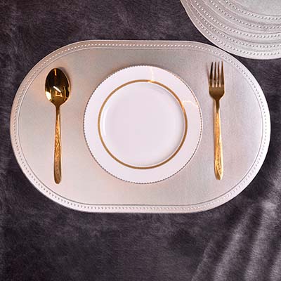 Designer Table mats PU Leather , Silver (set of 6)