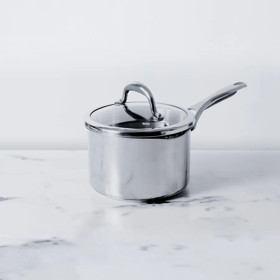 MEYER Select Stainless Steel Straining Saucepan 18cm (Induction & Gas Compatible)