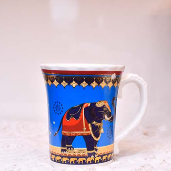 Ceramic Mug with spoon BLUE 420 ML