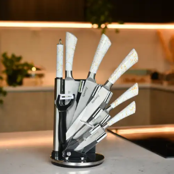 Kitchen Knife set with sharpner rod WHITE