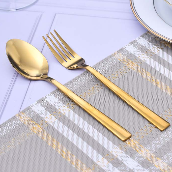 RAINBERG Gold plain spoon set ( 6 dinner spoon 6 dinner fork )