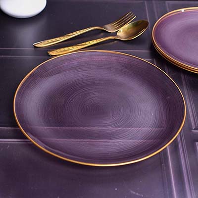 Plate set Purple with Gold line set of 7