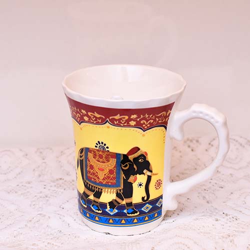 Ceramic Mug with spoon YELLOW 420 ML