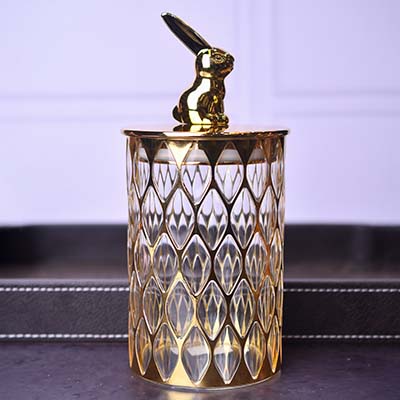 Acrylic Airtight Food canister Gold with Bunny lid