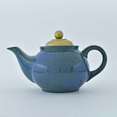 AART Handmade Terracotta Tea pot Blue with Golden lid