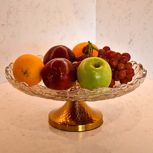 Fruit bowl crystal with gold tint and gold stand