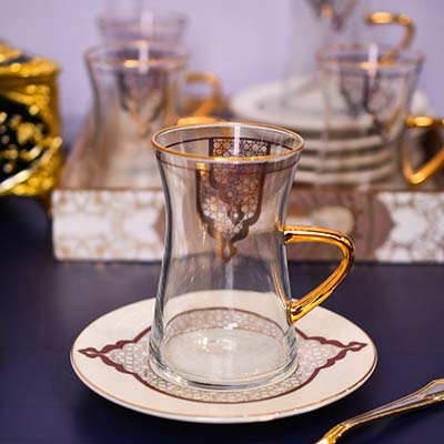 Turkish style Cup and saucer with Golden handle