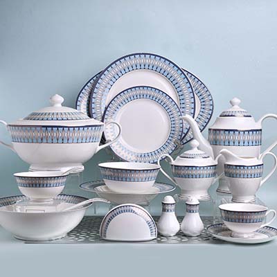 GLANCE Premium dinner set of 60 PC | Bone china | Light blue | England design