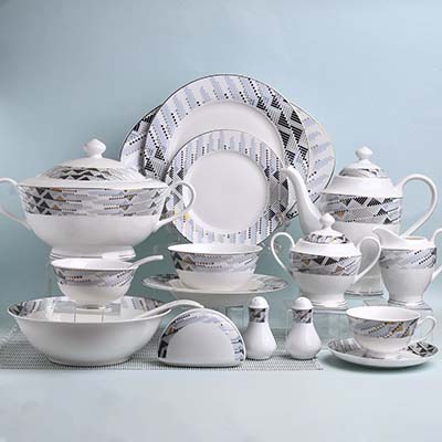 GLANCE Premium dinner set of 60 PC | Bone china | Blue | England design