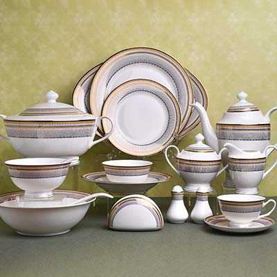 GLANCE Premium dinner set of 60 PC | Bone china | Black and yellow | England design