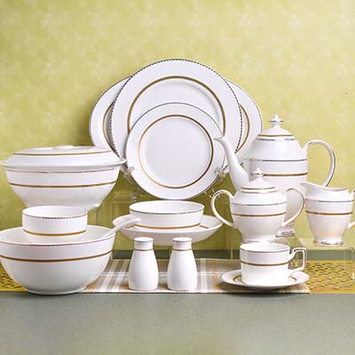 GLANCE Premium dinner set of 60 PC | Bone china | Gold line and white | England design