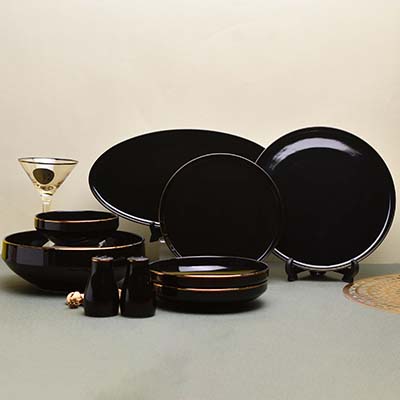 GOLDEN HOUSE Premium Dinner set of 29 PC | Bone china | Black and gold line 