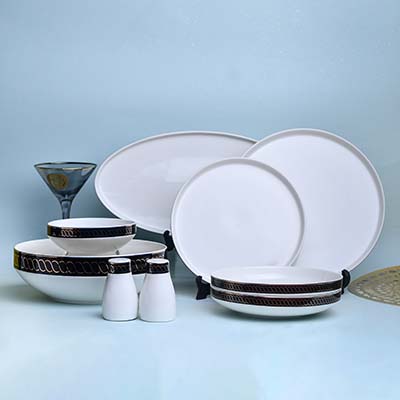 GLANCE Premium dinner set of 60 PC  Bone china England design Gold line with white and blue color 