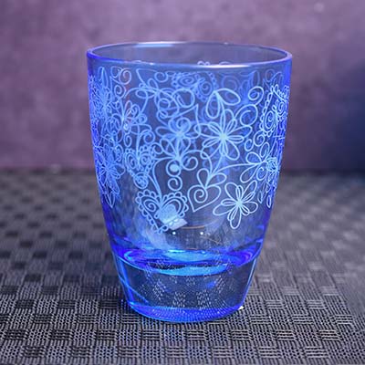 DECOVER Juice glass Blue with white design (set of 6)