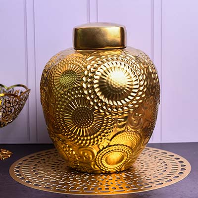 Ceramic Matt Gold Vase big with lid