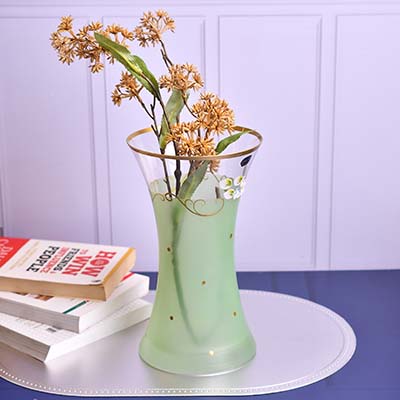 Flower vase Green with Gold line short