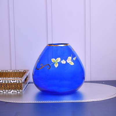 Flower vase Blue with Gold line short