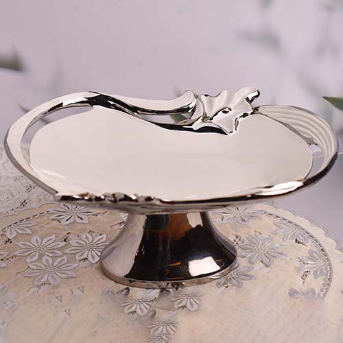 Fruit bowl Silver and White Ceramic Small