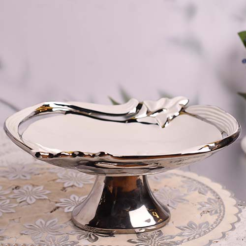 Fruit bowl Silver and White Ceramic Big