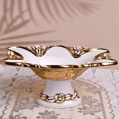 Fruit bowl Gold and White Ceramic Rect