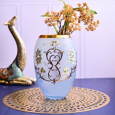 Flower vase Light blue with Gold line