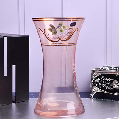 Flower vase Pink with Gold line slim