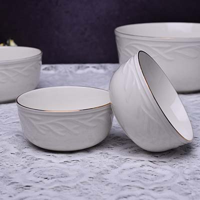 Qualitier Bowl Off white with Gold line 12 CM (small) Set of 2