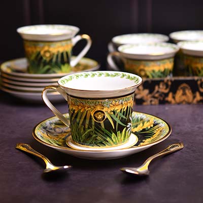 Cup and saucer Luxury Green+Black+Gold