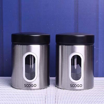 Jar clear window Round Silver 500 ML Set of 2
