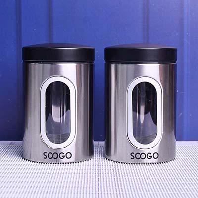 Jar clear window Round Silver 1000 ML Set of 2