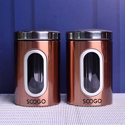 Jar clear window Round Copper 1000 ML Set of 2