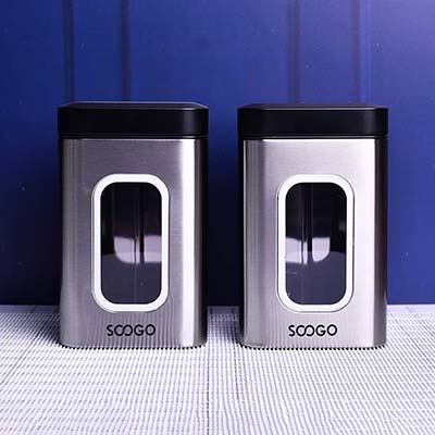 Jar clear window Square Silver 1000 ML Set of 2