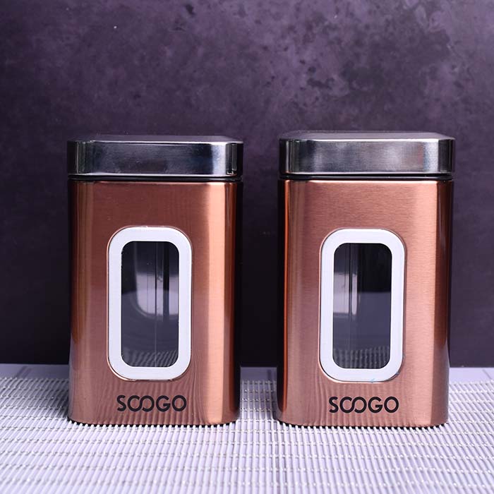 Jar clear window Square Copper 1000 ML Set of 2