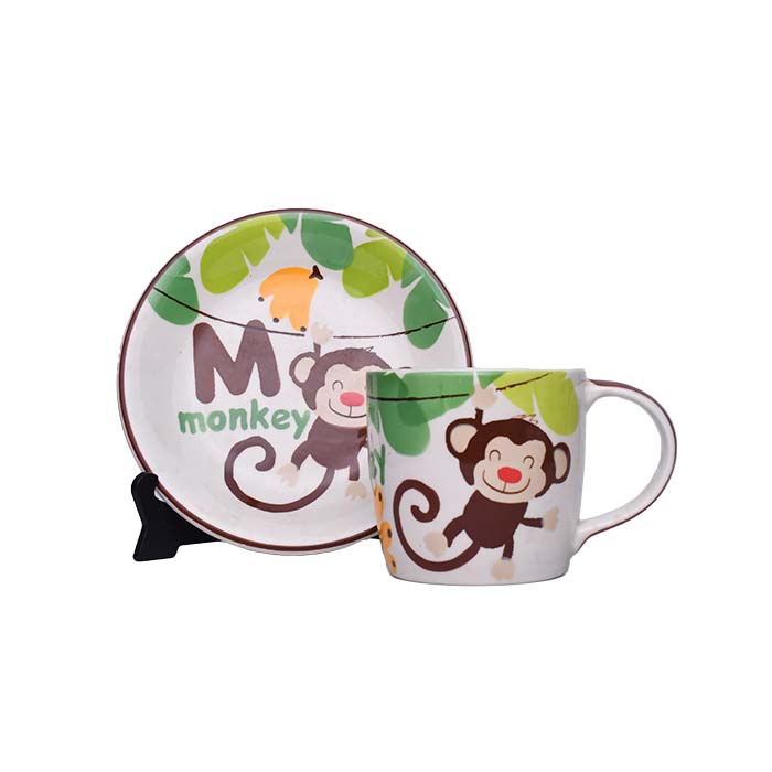 Cartoon monkey plate and cup