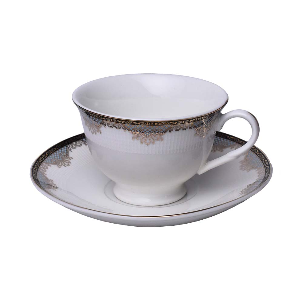 Cup and saucer Blue and Gold decal