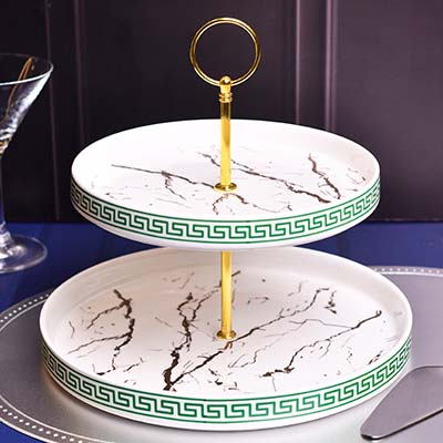 Cake stand 2 layer White+Dark green