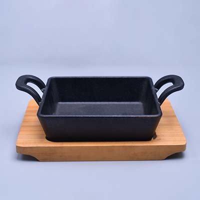 Cast Iron sizzler pan with wooden base Reactangle (Large)