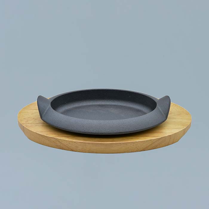 Cast Iron sizzler pan with wooden base Oval (Large)