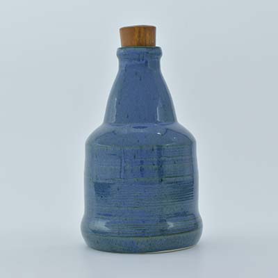 AART Handmade Terracotta Water bottle Blue with Wooden Cap