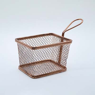 Copper serving fry basket with handle (Rectangle)