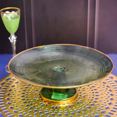 Cake stand Glass Green with Gold line