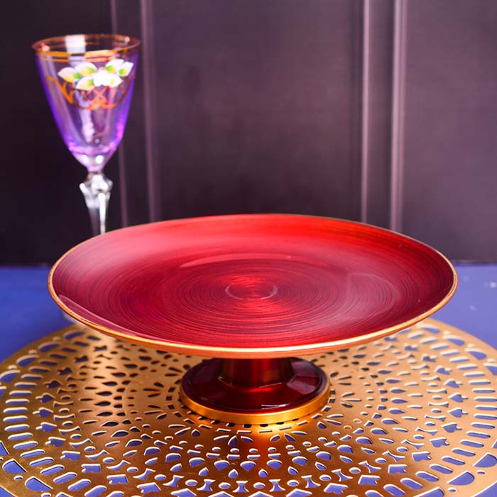 Cake stand Glass Red with Gold line