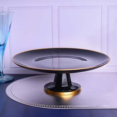 Cake stand Glass Black with Gold line