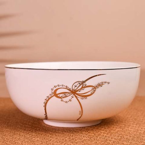 Bowl white with Golden decal and stone work